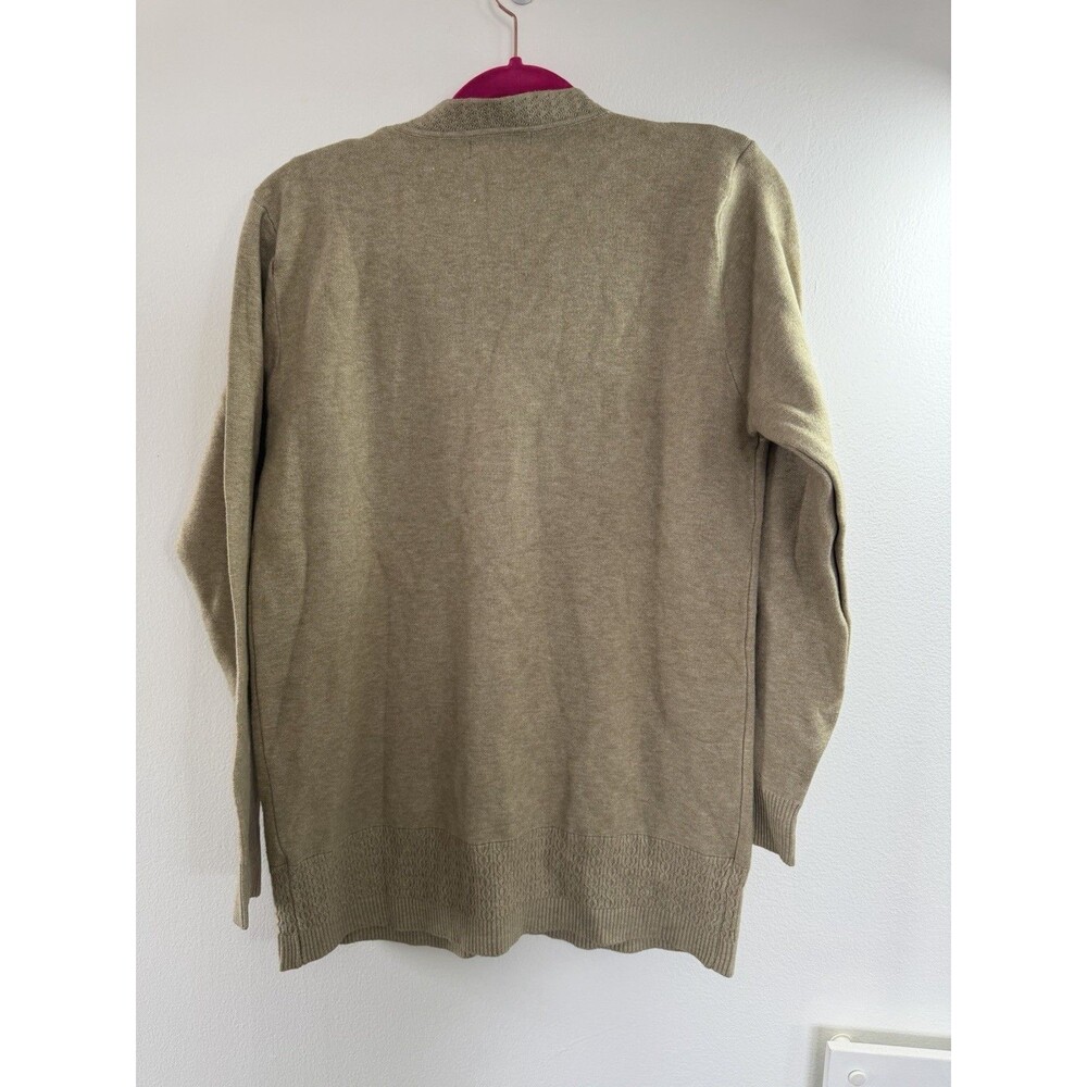 Oatmeal Heathered knit Cardigan Boho Sweater Grandma Bottoms Front Pockets L - Picture 9 of 14